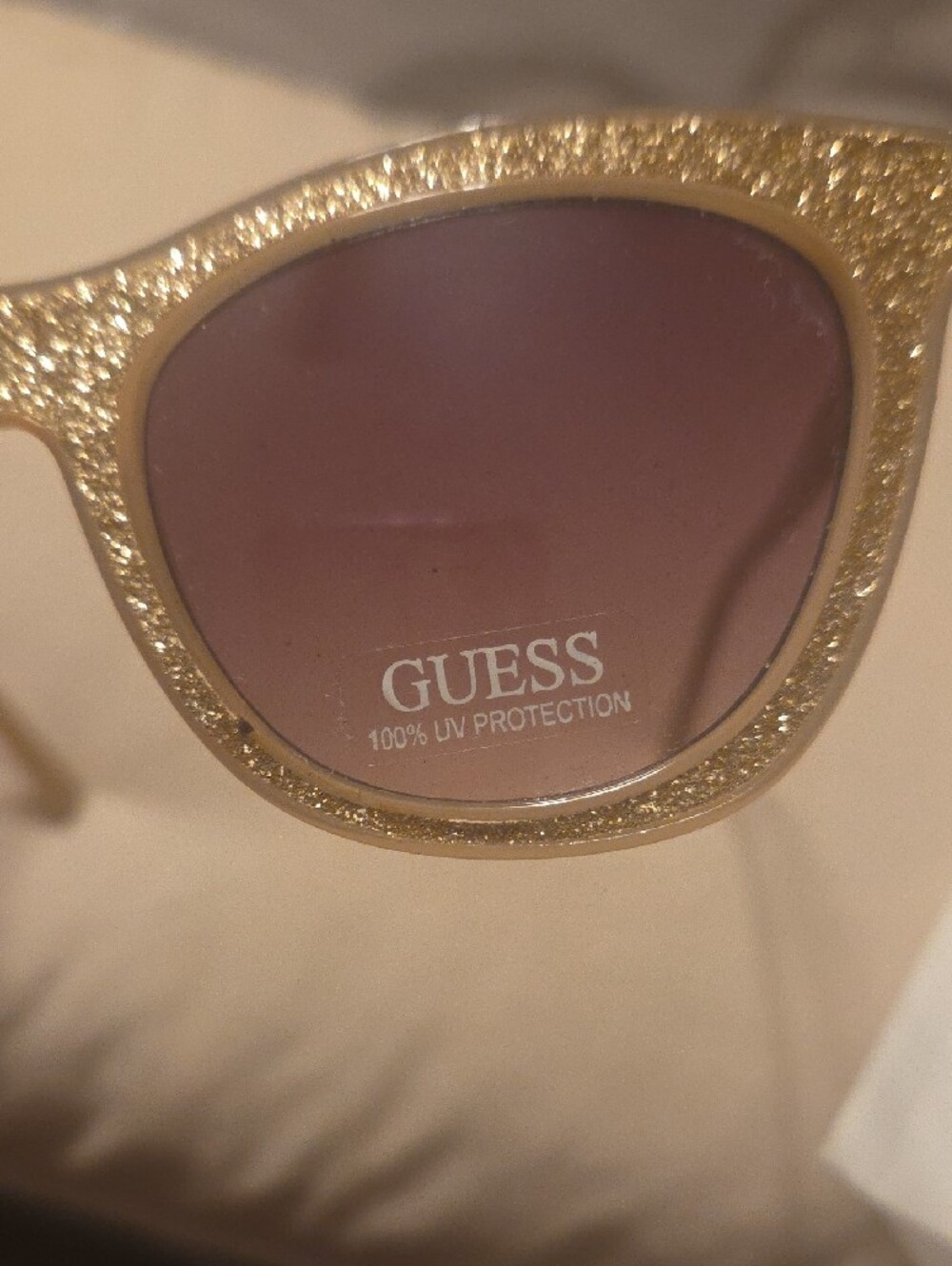 GUESS Gold Glitter Cat Eye Sunglasses with Purple Gradient Lenses(47) - Picture 2 of 4